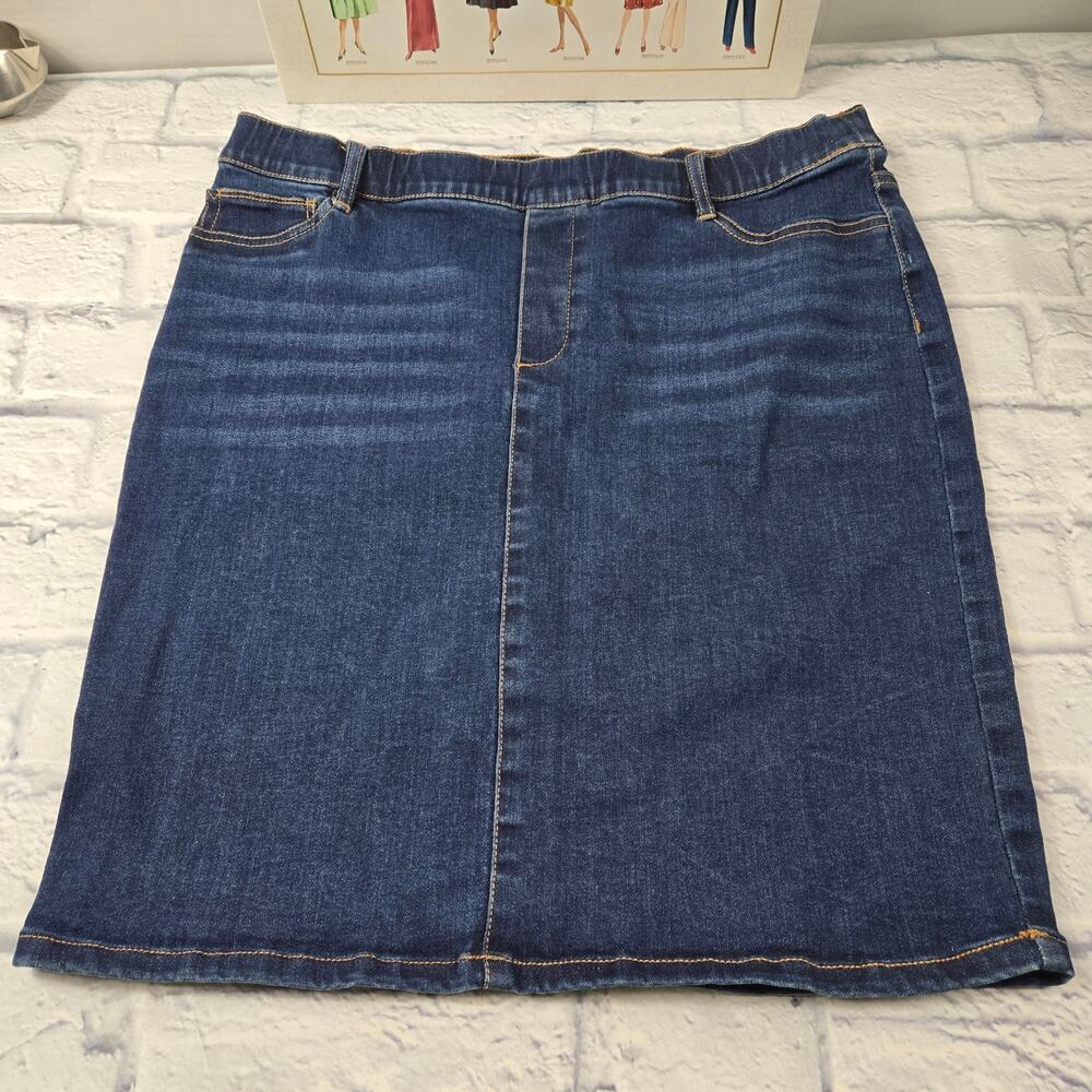 j jill Denim Pencil Skirt Dark Wash Stretch Elastic Waistband Business sz Medium